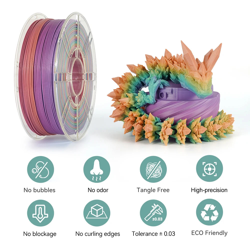 KINGROON Silk Rainbow PLA 3D Printer Filament 1.75mm Silk Candy Colors Glossy Neatly Wound 3D Filaments