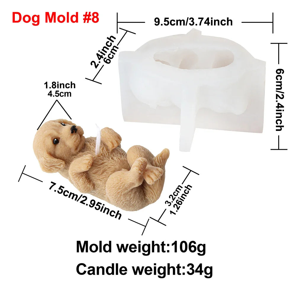 Dog Candle Mold - Silicone 3D Animal Molds, 10 Breeds & Styles