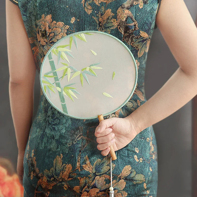 Embroidery Kit, Chinese-Style Hand Fan with Flower & Plant Patterns