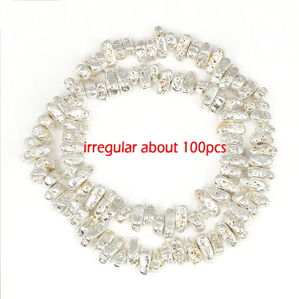 Stone Beads Black Gold Silver Color Volcanic Lava Rondelle Spacer Craft Beads