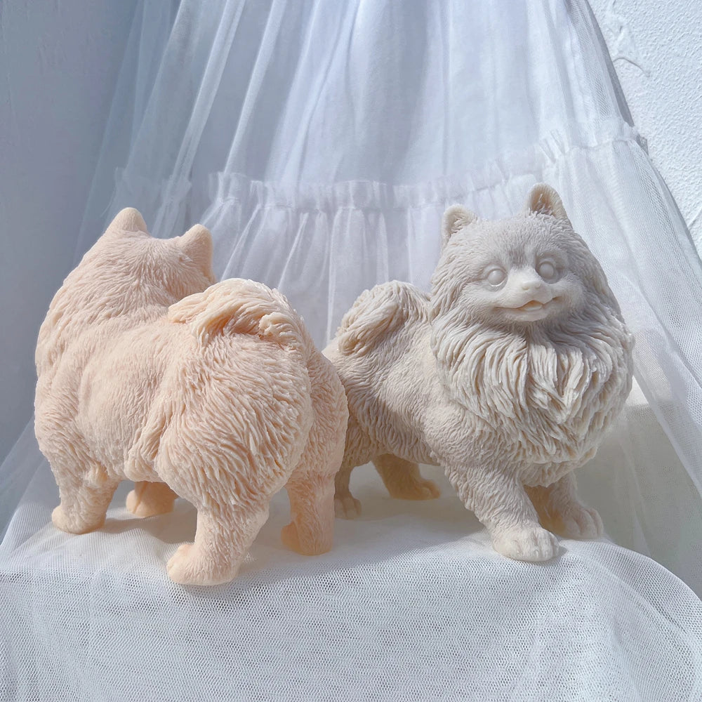 Pomeranian Puppy Dog Candle Mold Animal Puppies Soy Wax Silicone Mould Dog Lover Home Decor