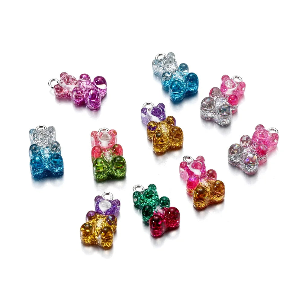 Earring Components Candy Bear Pendant Charms Colorful Resin Bears Craft Supplies