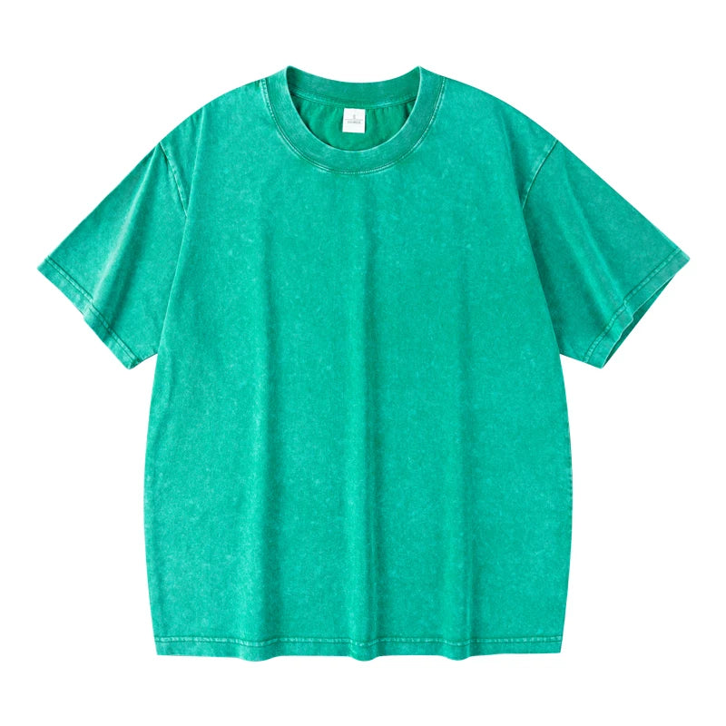 T-Shirt Unisex Rhinestone Acid Wash 100% Cotton Retro Punk Loose Hip Hop Tee