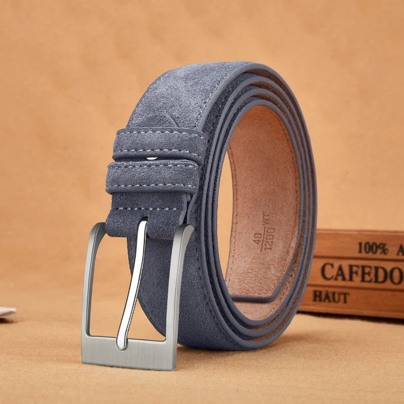 Men's Suede Leather Belt Silver Pin Buckle Vintage Style for Jeans & Chinos
