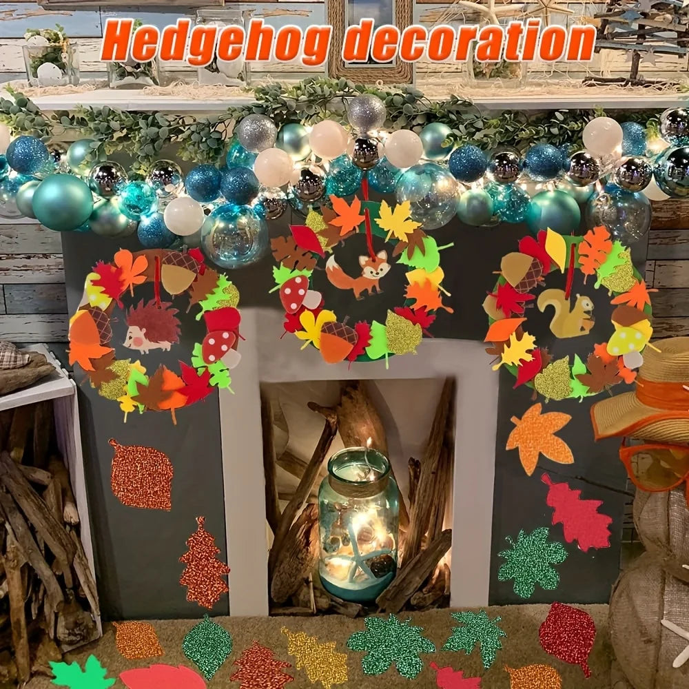 131pcs Fall Wreath Craft Kit, Autumn Crafts Set, Thanksgiving Art Supplies, Foam Craft Kit, Hedgehog Craft Set, Felt Craft Kit
