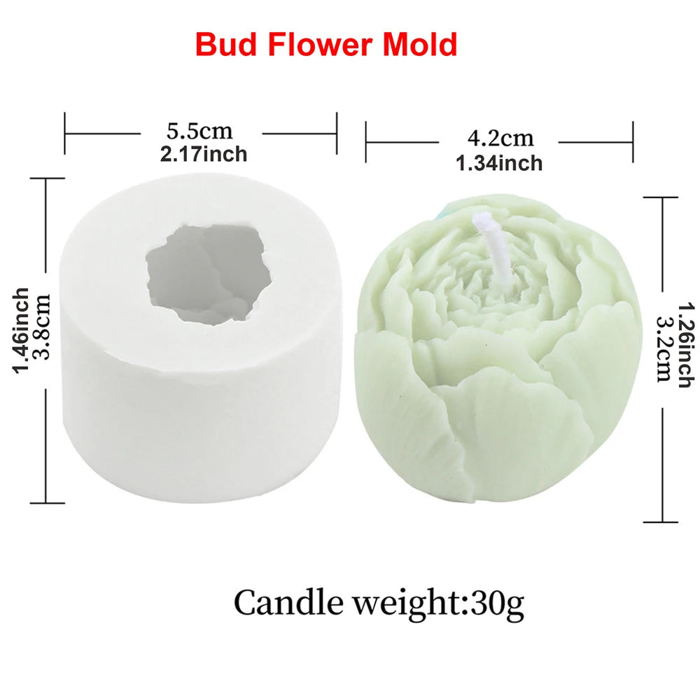 Rose & Peony Candle Mold - Silicone 3D Flower, 12 Styles