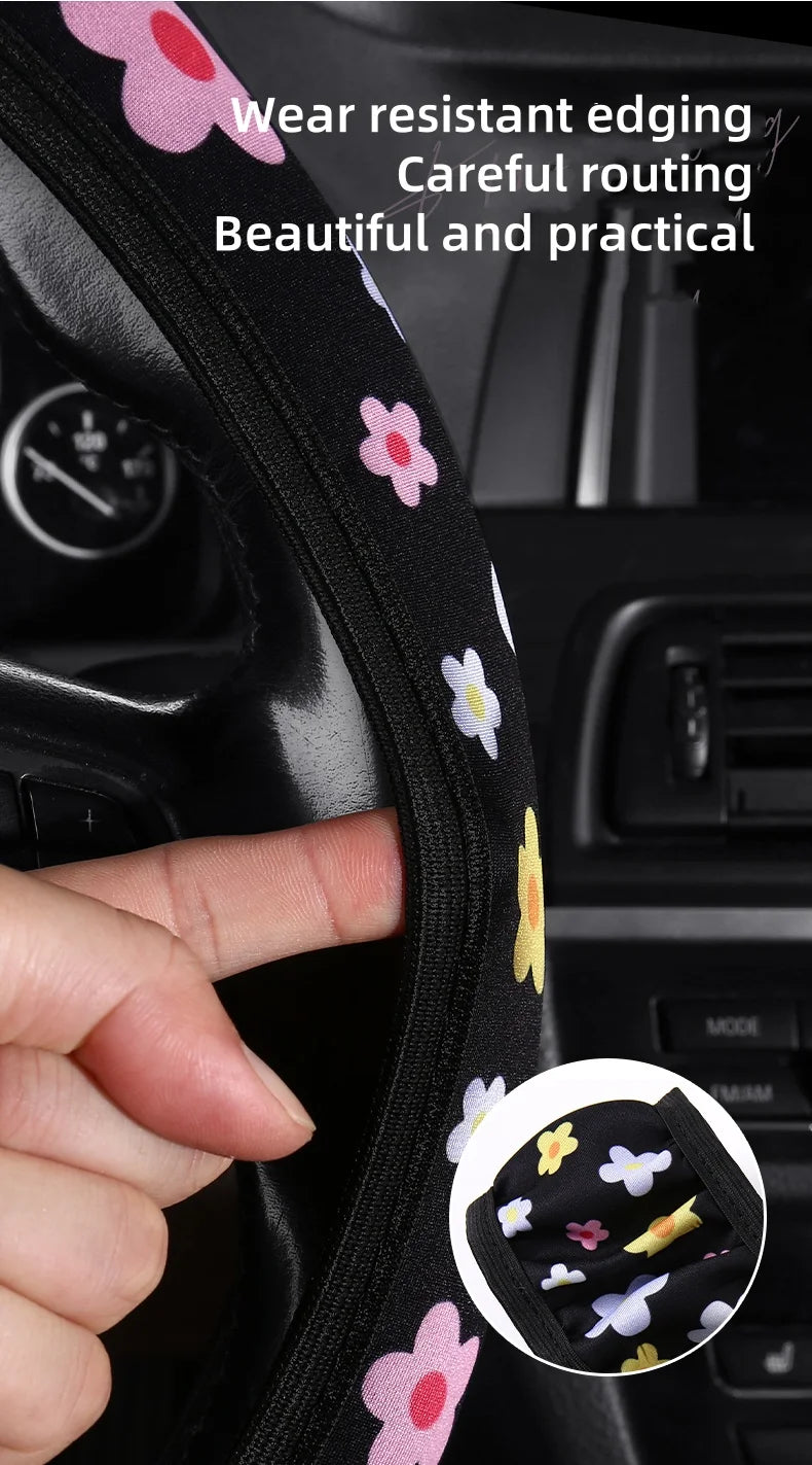 Car Steering Wheel Cover Flowers Steering Wheel Cover Anti-Slip Comfort