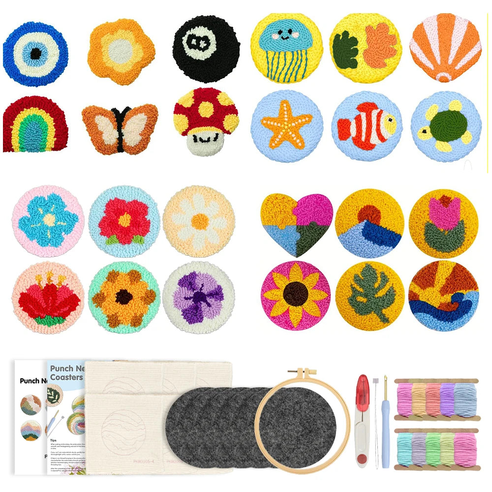 Punch Needle Kit, Flower Coasters for Handmade Mug Mats & Table Decor