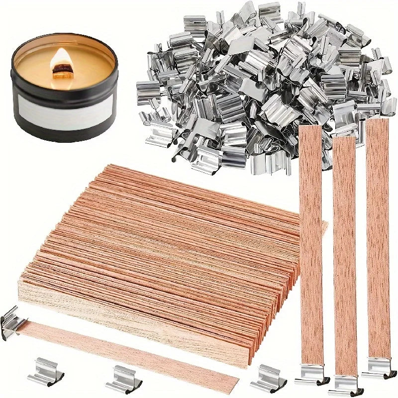 50pcs Wooden Candle Wicks, Candle Making Wicks 5.1 X 0.5 Inch Naturally Smokeless Wooden Candle Wicks Candle Cores With Iron Sta