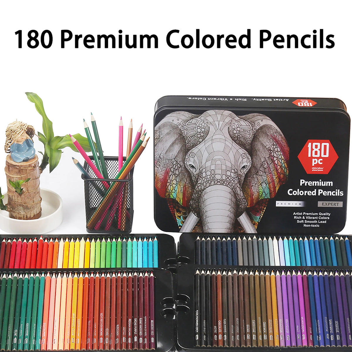 Colored Pencil Set, Oil-Based 2B, 72–180 Colors, Non-Toxic, Multiple Sets
