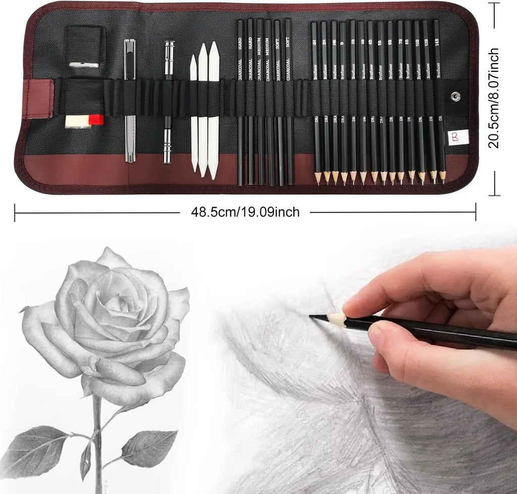 29-Piece Drawing & Sketching Kit with Portable Roll Case