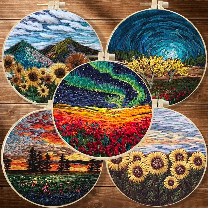 Embroidery Kit, Flower Patterns Without Hoop for Handmade Needlework Art