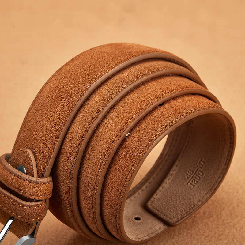 Men's Suede Leather Belt Silver Pin Buckle Vintage Style for Jeans & Chinos