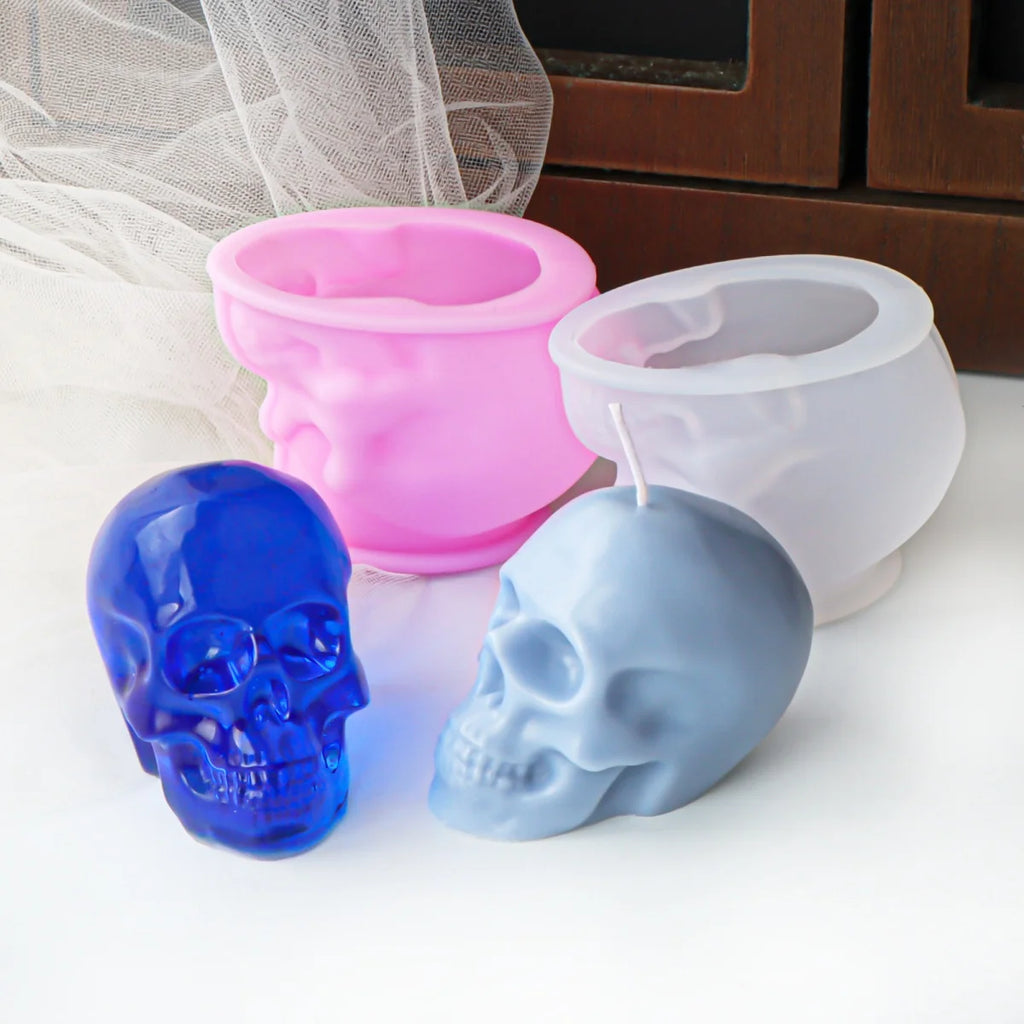 3D Skull Silicone Mold DIY Large Skull Desktop Ornament Epoxy Resin Candle Mold Skull Sculpture Halloween Home Decoration Mold