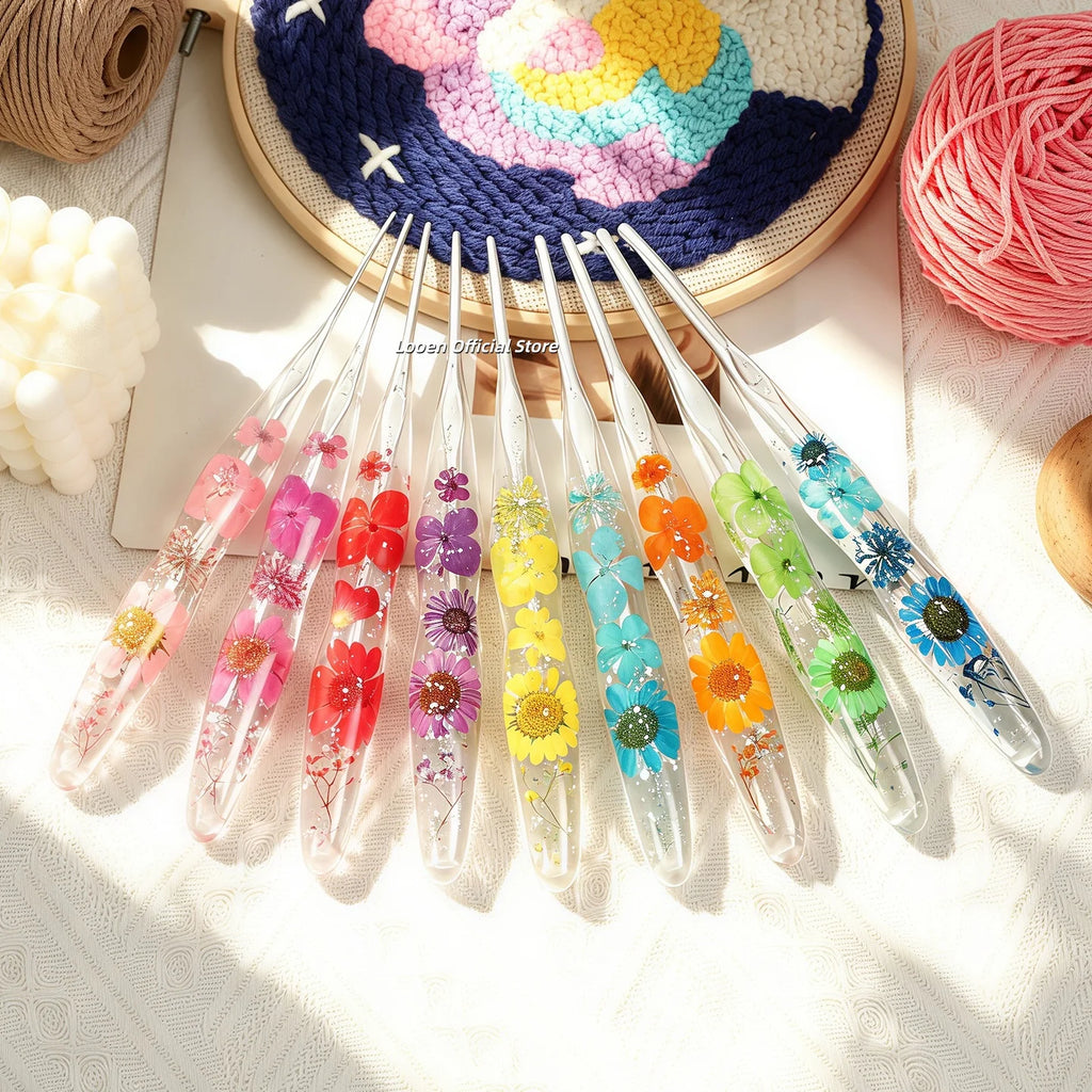 Crochet Hook, Gourd-Shaped Floral Resin Handle for Handmade Yarn Projects
