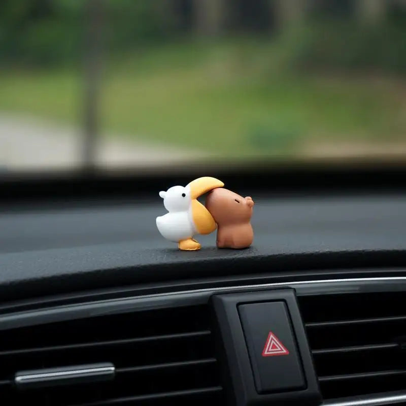 Cute Cartoon Capybara With Duck Car Dashboard Ornament Decoration