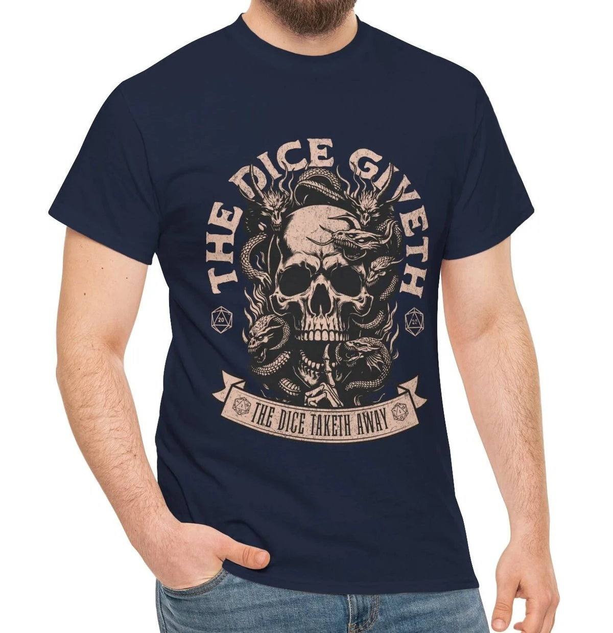 T-Shirt Unisex The Dice Giveth Taketh Away D20 DnD Dungeons Dragons Tee