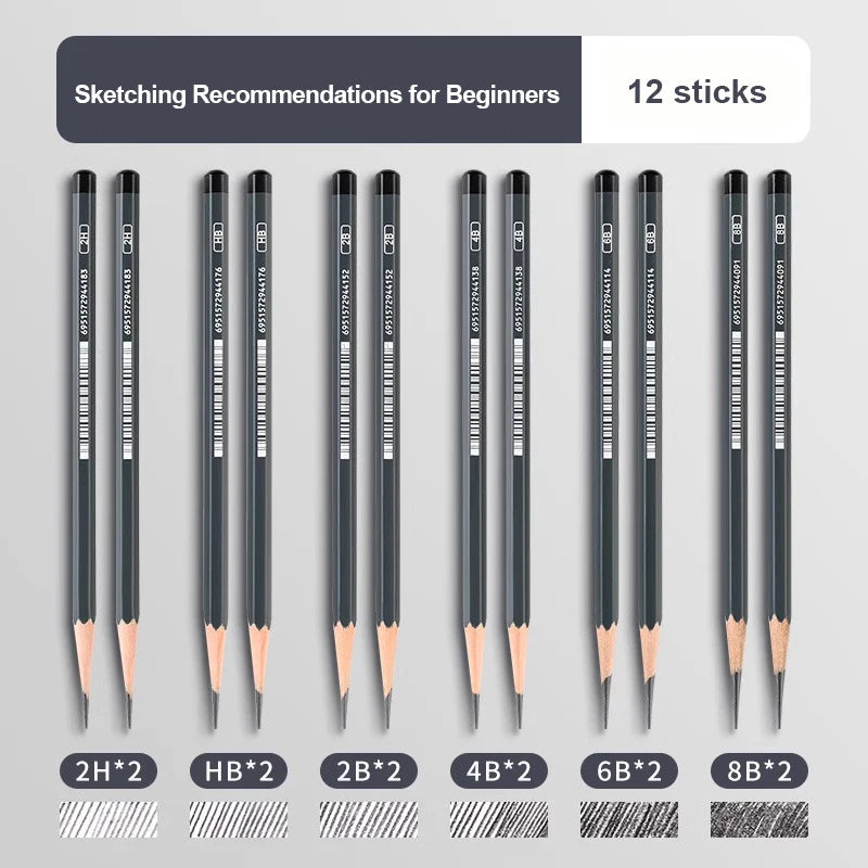 Graphite & Charcoal Sketch Pencil Set — 2H to 14B for Artists & Beginners