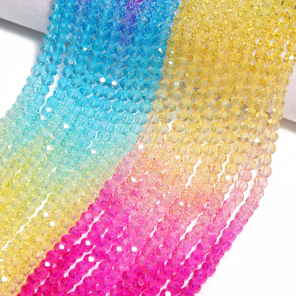 Glass Beads Gradient Color Faceted Rondelle Crystal for DIY Jewelry Making