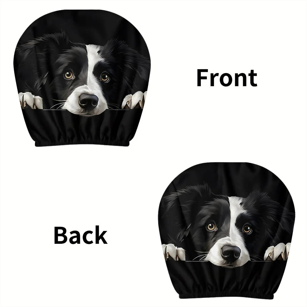 2pcs, Curious Eyes Border Collie Print  Headrest Covers,  Decor, Easy to Install and Wash,