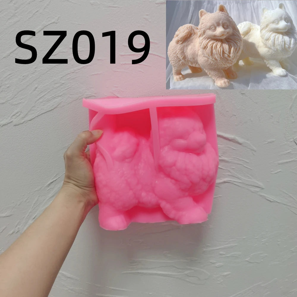 Pomeranian Puppy Dog Candle Mold Animal Puppies Soy Wax Silicone Mould Dog Lover Home Decor