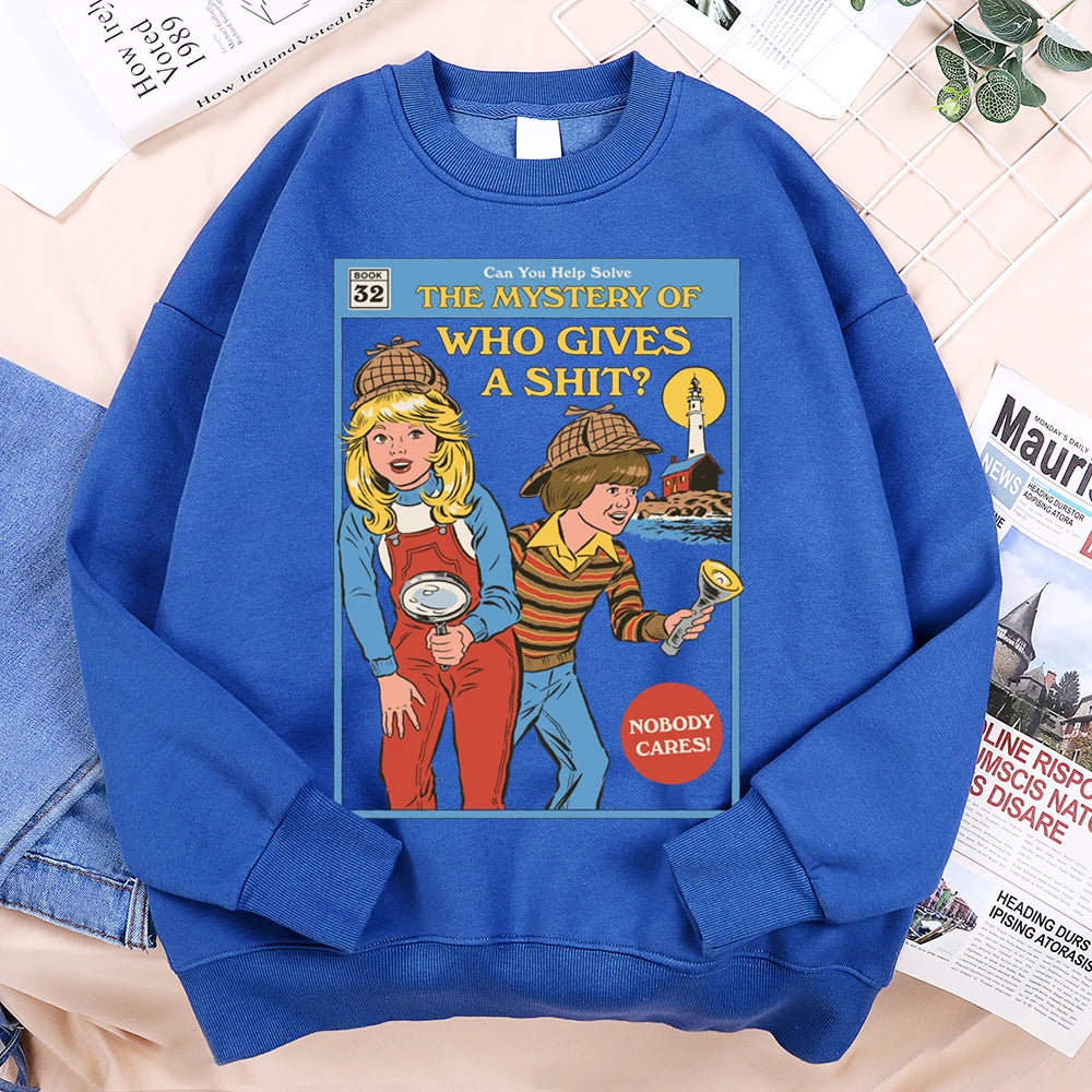 Sweatshirt Unisex Mystery of Who Gives a Sh*t Parody Fleece Crewneck Pullover