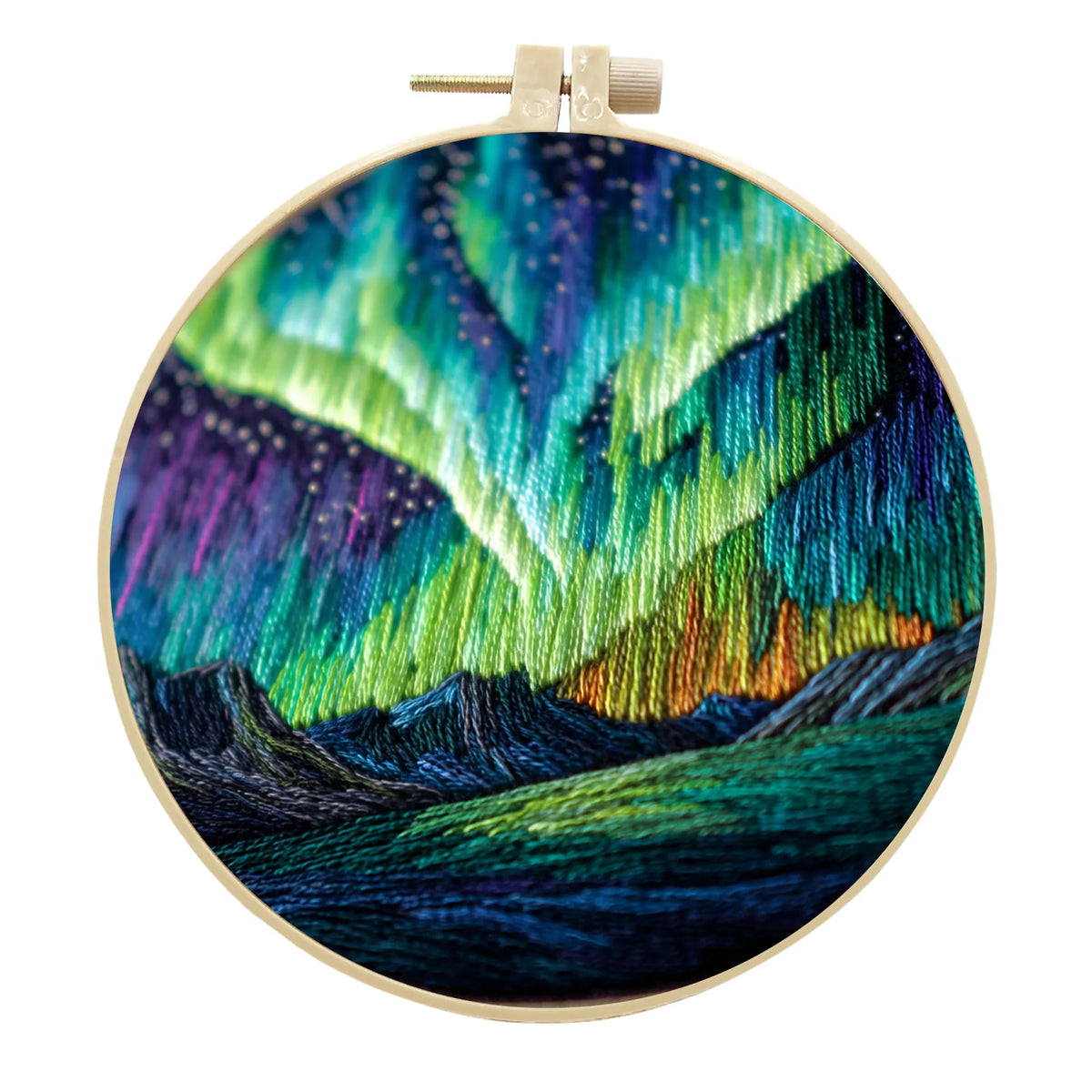 Embroidery Kit, Aurora Landscape with Threads & Tools for Handmade Decor