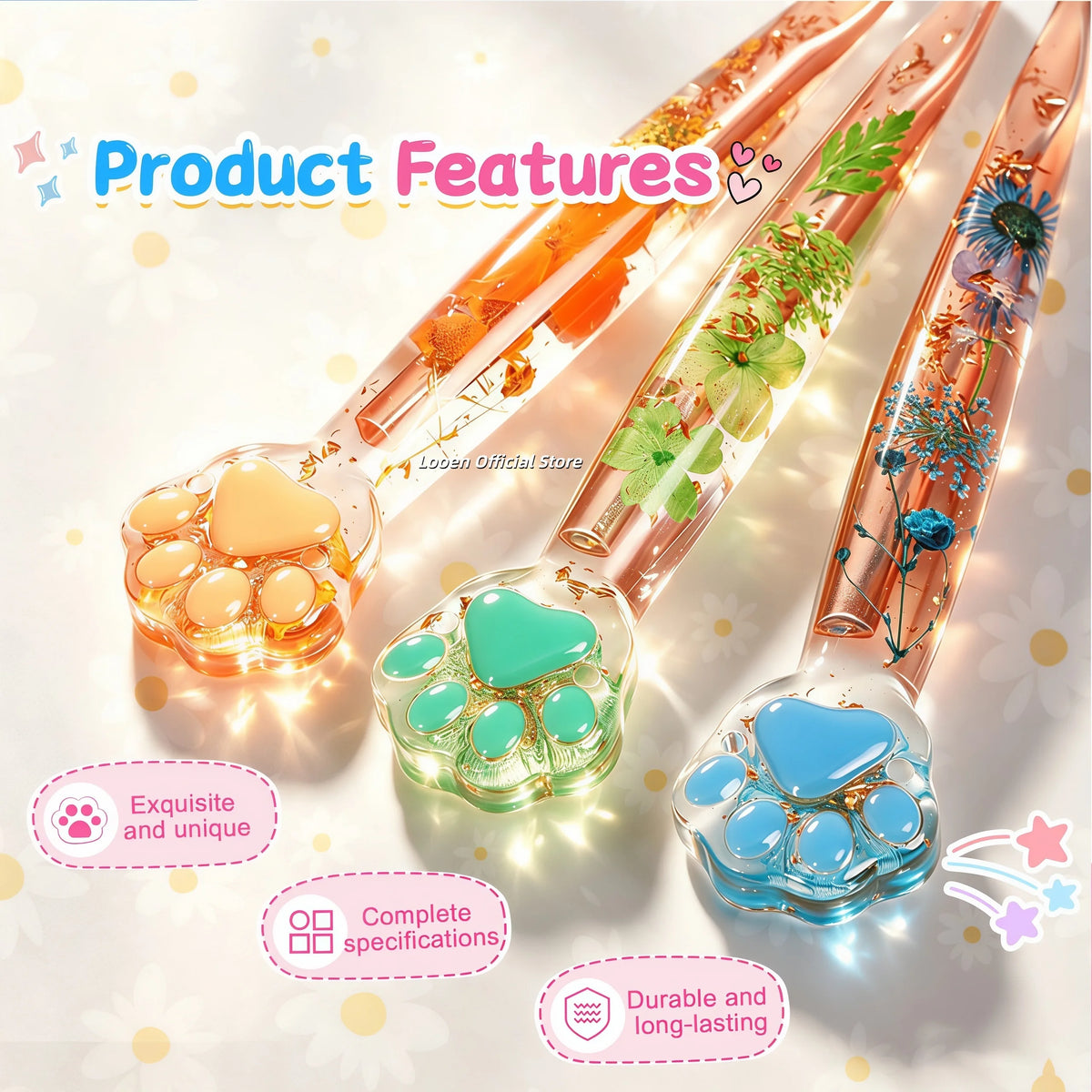 Crochet Hooks, Rose Gold Cat Paw & Floral Handles for Handmade Yarn Crafts