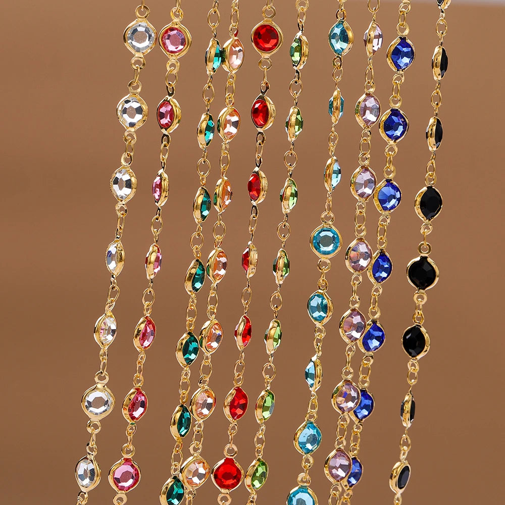 Metal Beads Colorful Crystal Beaded Chain Glass Necklace Chain Bracelet Supplies