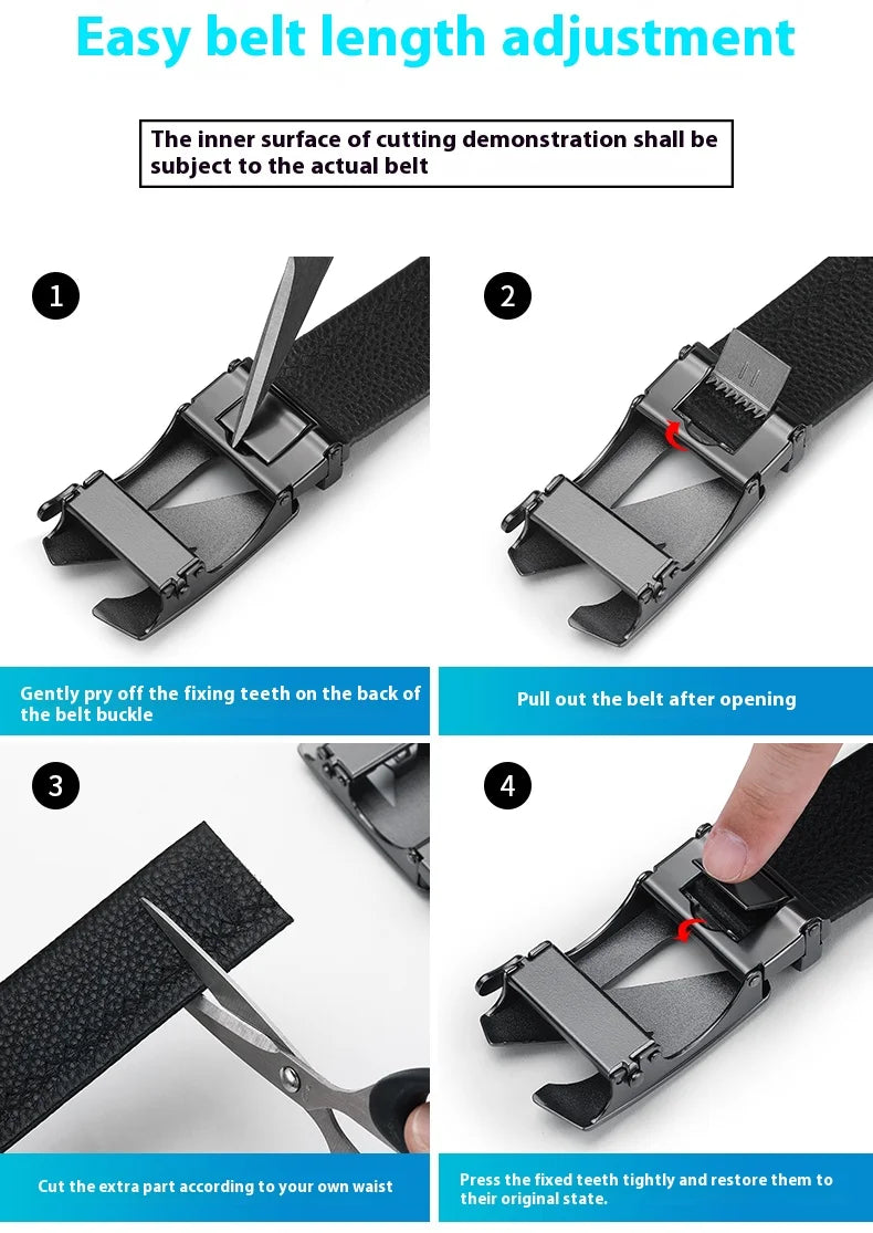 Men's Genuine Leather Belt Automatic Buckle Adjustable for Jeans, Business Wear
