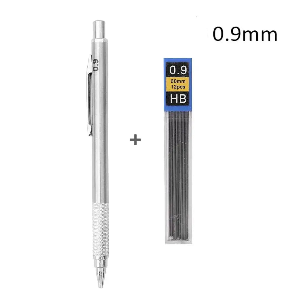 Mechanical Pencil, Metal Anti-Slip Grip, 0.3–2.0mm + Lead Refills
