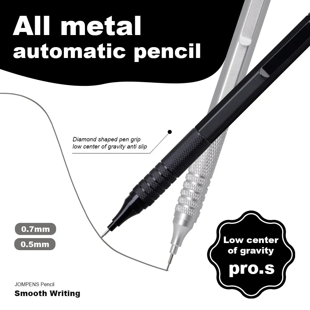 5-Piece Metal Mechanical Pencil Set — 0.5 to 2.0mm, Black or Silver