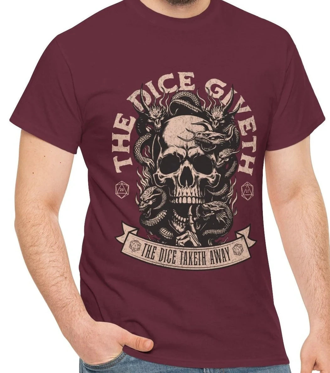 T-Shirt Unisex The Dice Giveth Taketh Away D20 DnD Dungeons Dragons Tee