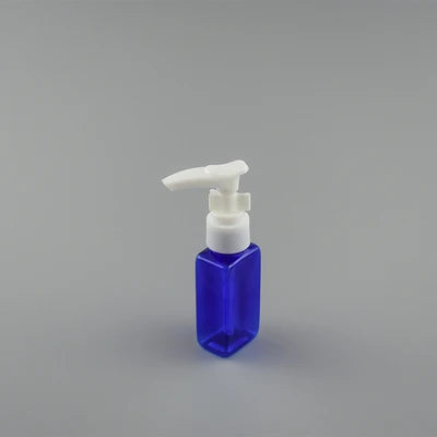 Blue rectangular PET bottle with white pump dispenser