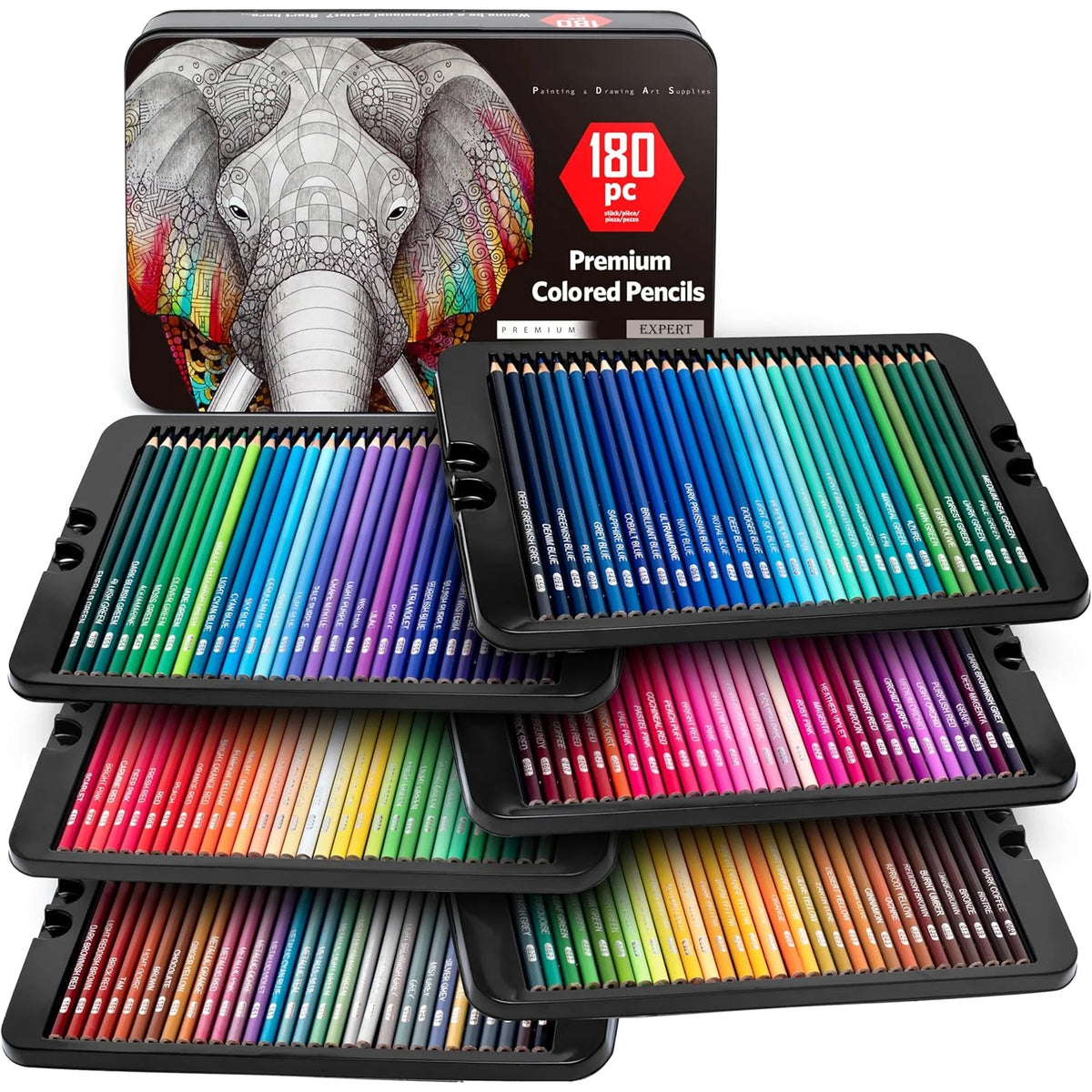 Colored Pencil Set, Oil-Based 2B, 72–180 Colors, Non-Toxic, Multiple Sets
