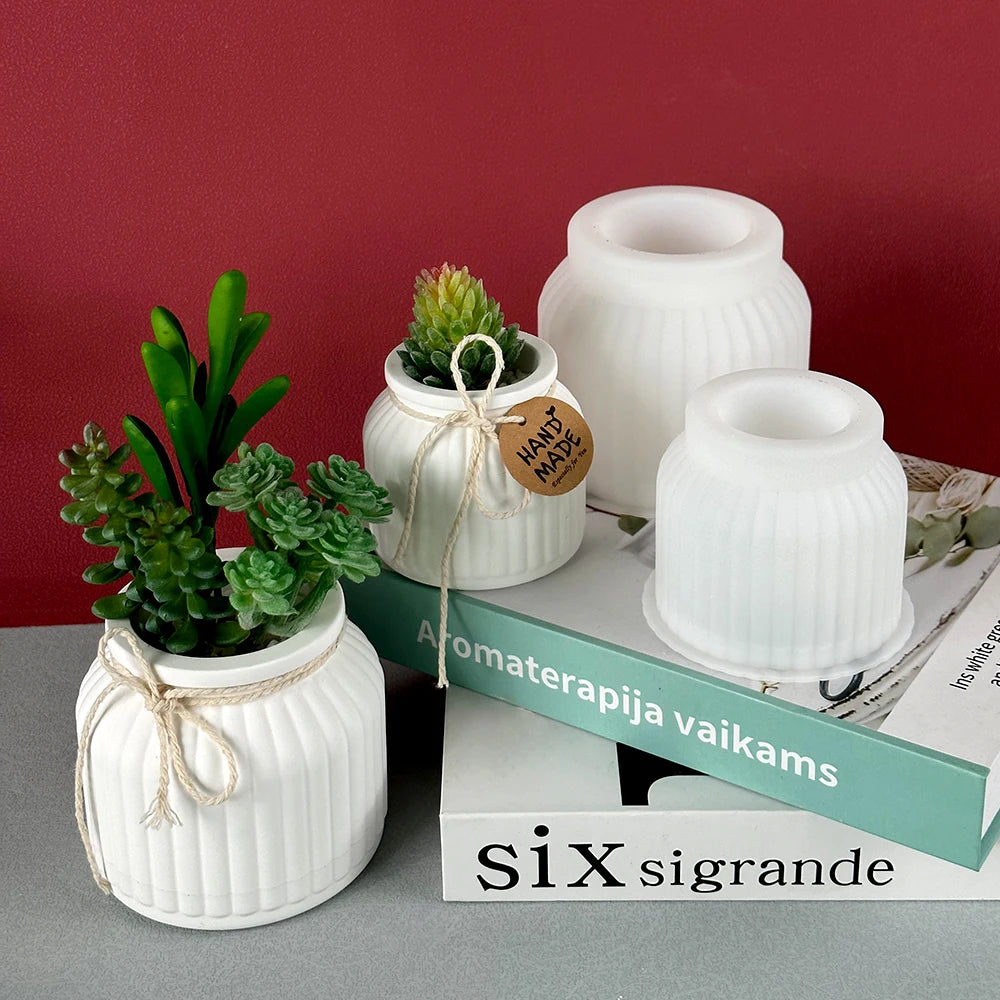 Round Stripe Flowerpot Silicone Mold DIY Concrete Cement Plaster Storage Box Candle Jar Casting Mould UV Epoxy Resin Craft Molds
