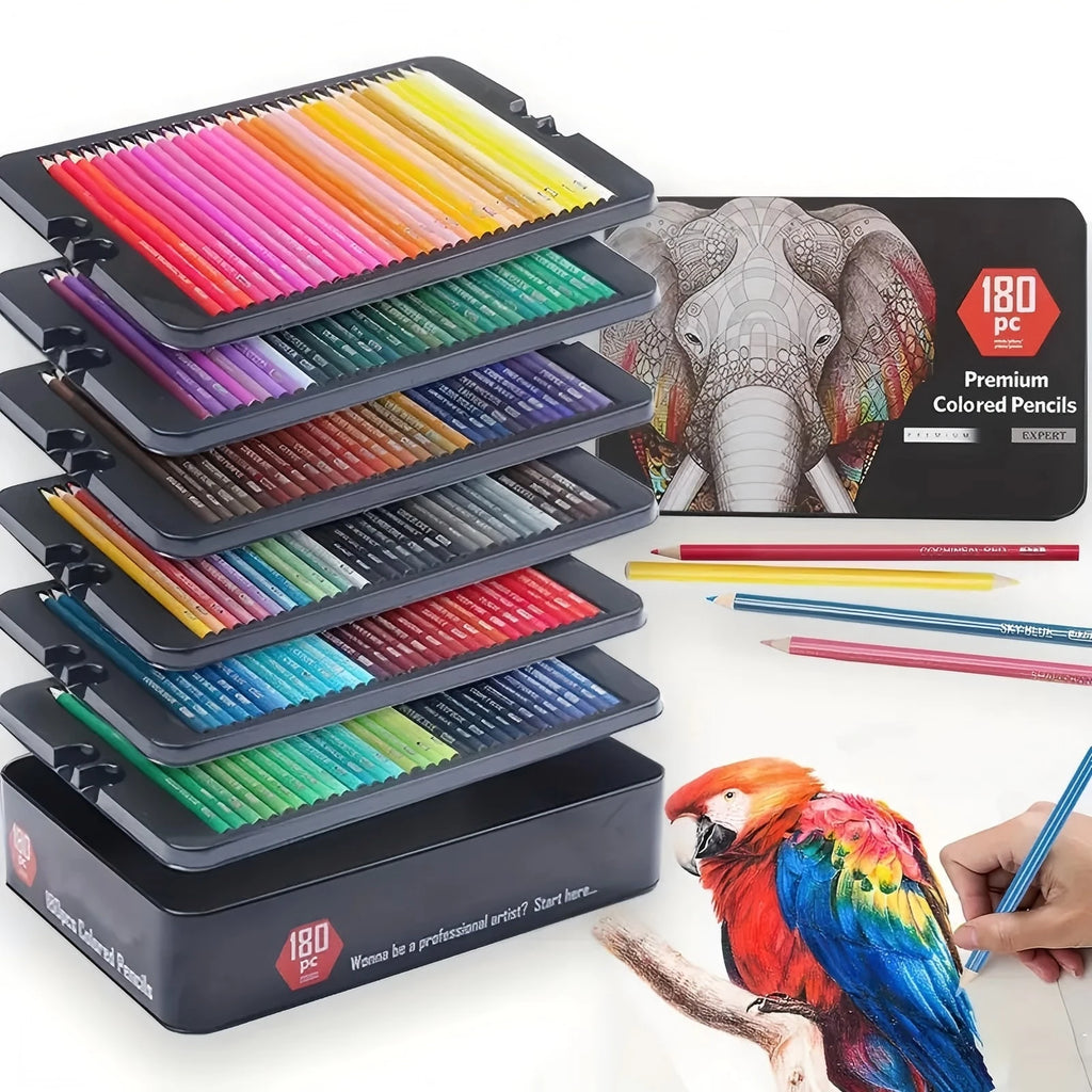 Colored Pencil Set, Oil-Based 2B, 72–180 Colors, Non-Toxic, Multiple Sets