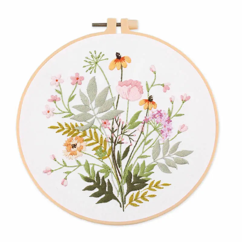 Embroidery Kit, Flower Designs with Hoop for Handmade Cross-Stitch Crafts