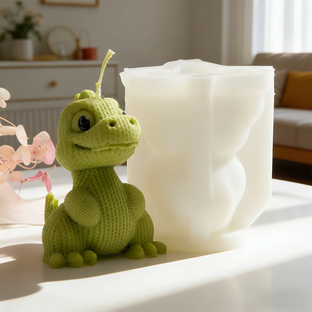 3D Knitted Dinosaur Silicone Candle Mold Cute Cartoon Dino Resin Mould for Soap,Plaster, DIY Aromatherapy Candle Home Decor Gift