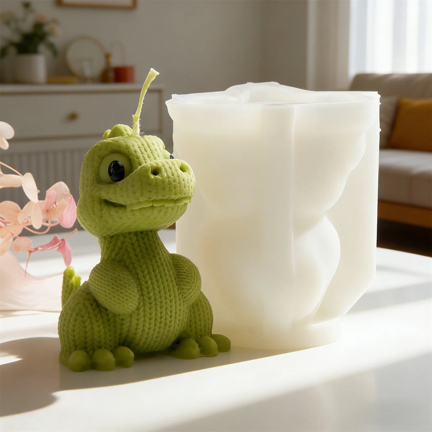 3D Knitted Dinosaur Silicone Candle Mold Cute Cartoon Dino Resin Mould for Soap,Plaster, DIY Aromatherapy Candle Home Decor Gift