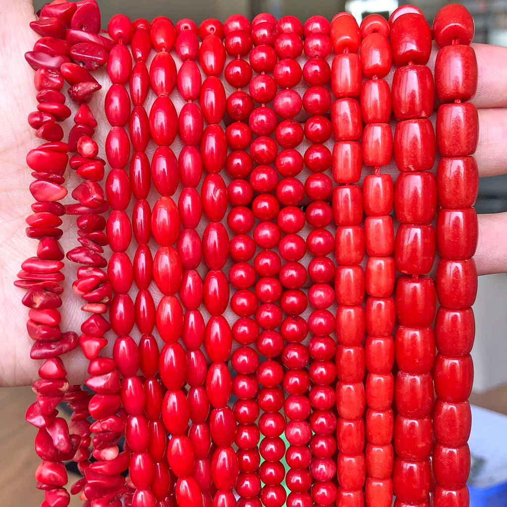 Stone Beads Red Coral-Style Chip Drum Rice Shapes for DIY Jewelry Making