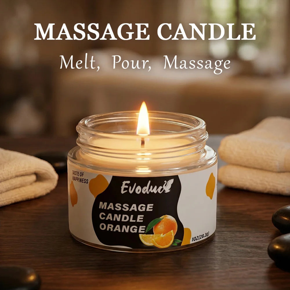 Massage Oil Candle Sweet Orange Soy Wax Low Temp Melt Pour Deep Skin Moisturizing Care Relaxing Spa Bath Couples Gifts Christmas