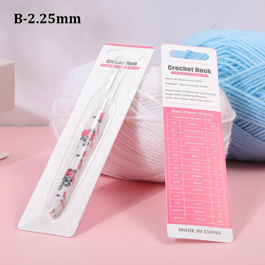 Crochet Hook, Rose Handle with Rubber Grip for Handmade Yarn Projects