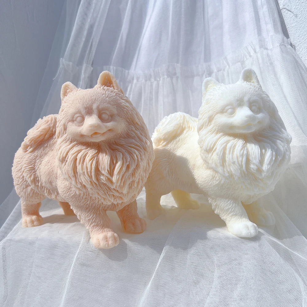 Pomeranian Puppy Dog Candle Mold Animal Puppies Soy Wax Silicone Mould Dog Lover Home Decor