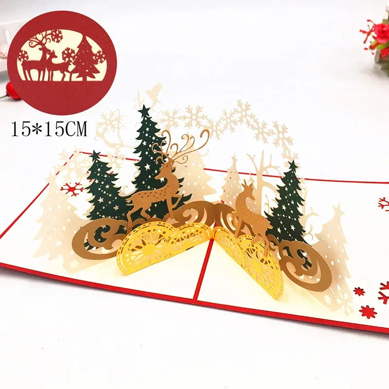 Christmas Card 3D Pop-Up Santa Tree Reindeer Holiday Greeting 36 Designs