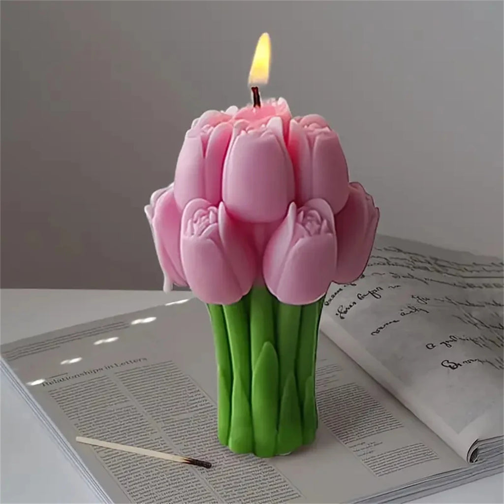 DIY Tulip Bouquet Silicone Candle Molds 3D Tulip Floral Designs Handmade Soap Plaster Resin Crafts Casting Mold DIY Home Decor