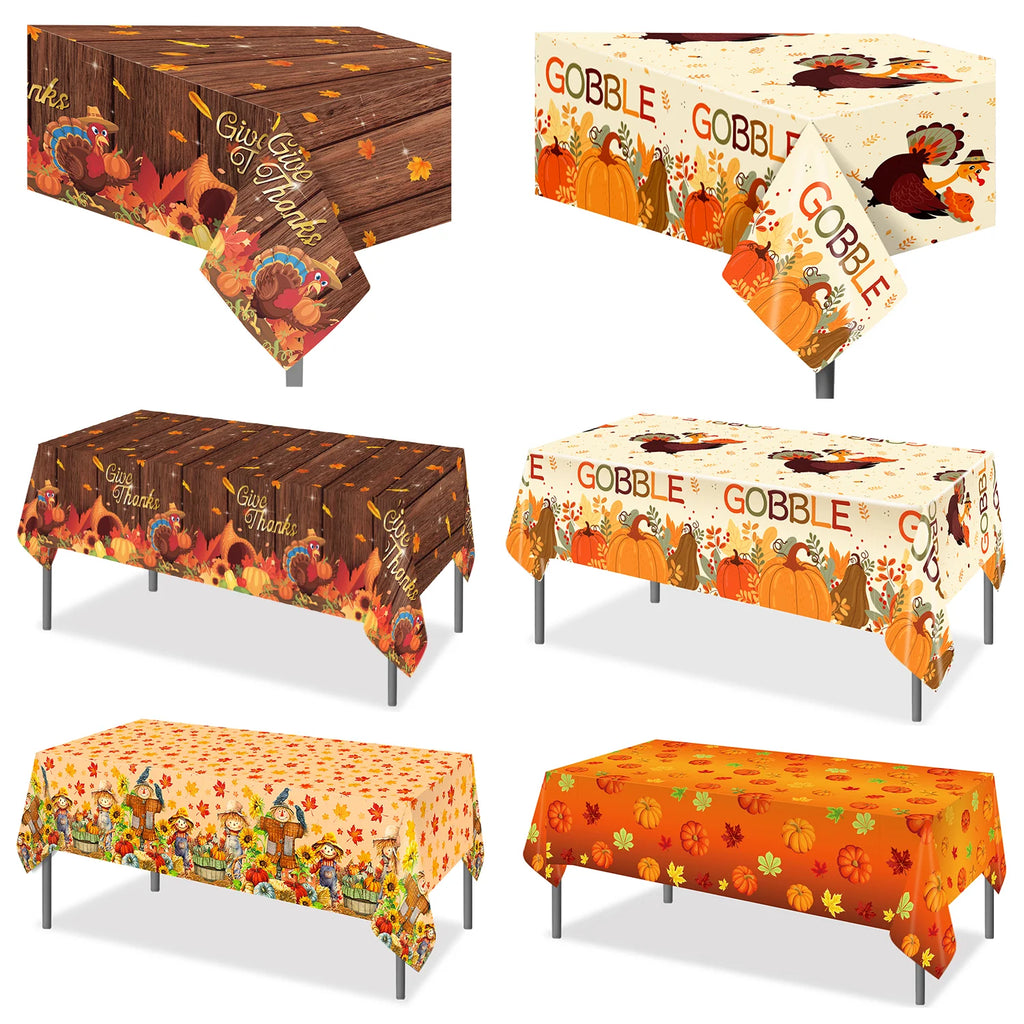 130*220cm Thanksgiving Day Tablecloth Pumpkin Maple Leaves Table Cover For Thanksgiving Decoration Party Supplies