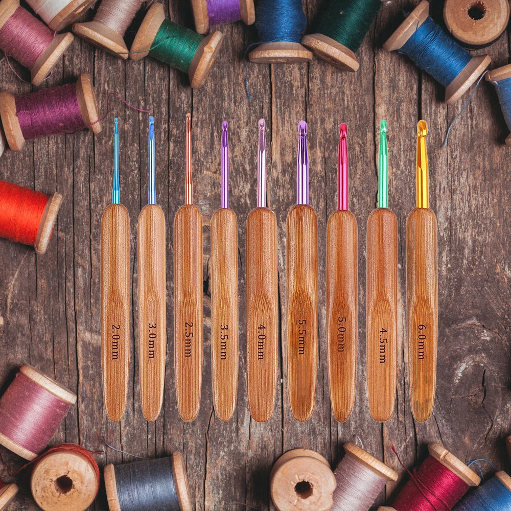 Crochet Hooks, Bamboo Handles for Handmade Yarn Crafts & Needlework