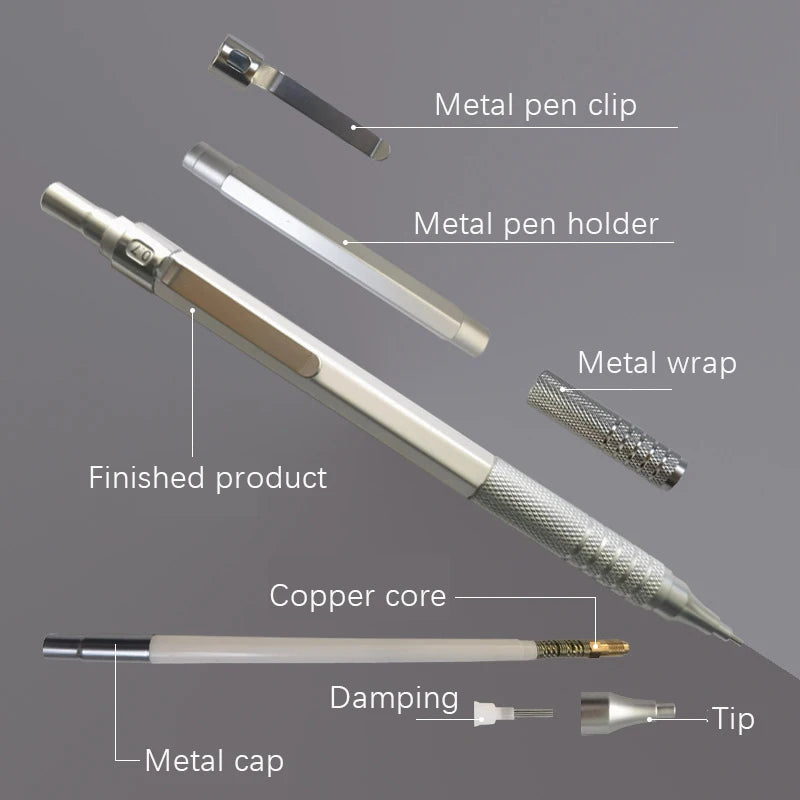 Metal Mechanical Pencil & Lead Refills — 0.3 to 2.0mm, Black or Silver