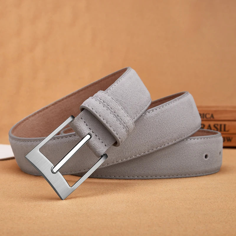 Men's Suede Leather Belt Silver Pin Buckle Vintage Style for Jeans & Chinos
